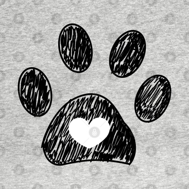 Doodle paw print with heart black by GULSENGUNEL